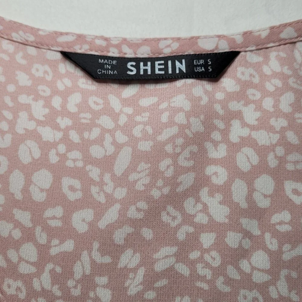 SHEIN Pink Animal Print Flutter Sleeve Peplum Blouse Size Small Coquette - Picture 4 of 8